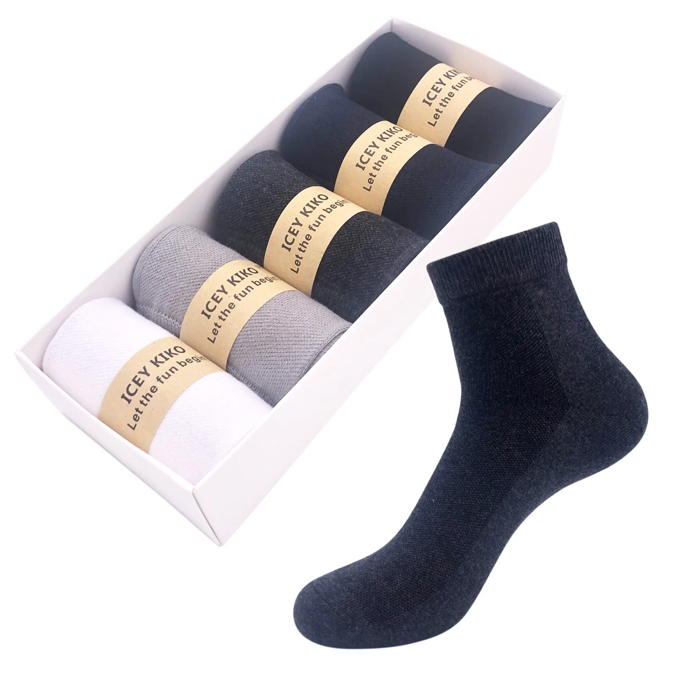 

ICEY KIKO Office Cotton Men's Socks Soft Autumn Winter Warm White BlacComfortable Socks For Man 5 Pairs Set Christmas Gift