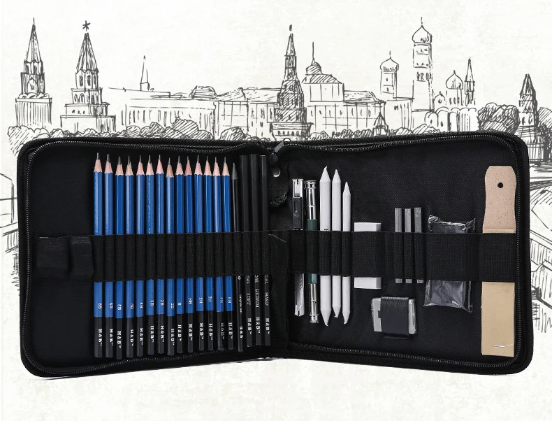 Professional Art Set 32 PCS Drawing and Sketching Set Drawing Sketching Charcoal Pencils. Kneaded Eraser. Art Kit for Kids Teens
