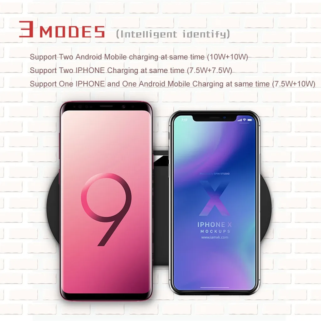 10 Вт двойное Беспроводное зарядное устройство QI для iPhone XS Max XR X 7/8 Plus samsung S9 S10 USB быстрая Беспроводная зарядная док-станция настольная