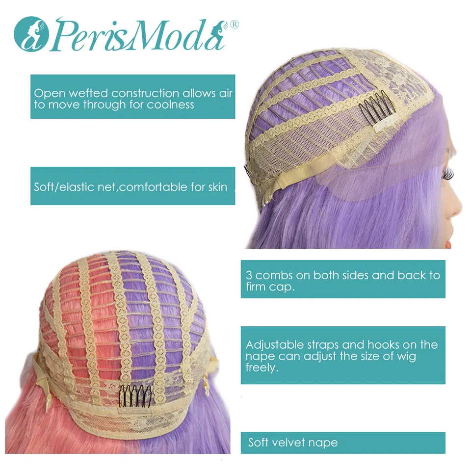 Длинные волнистые полурозовые и полуфиолетовые 26 дюймов Синтетические