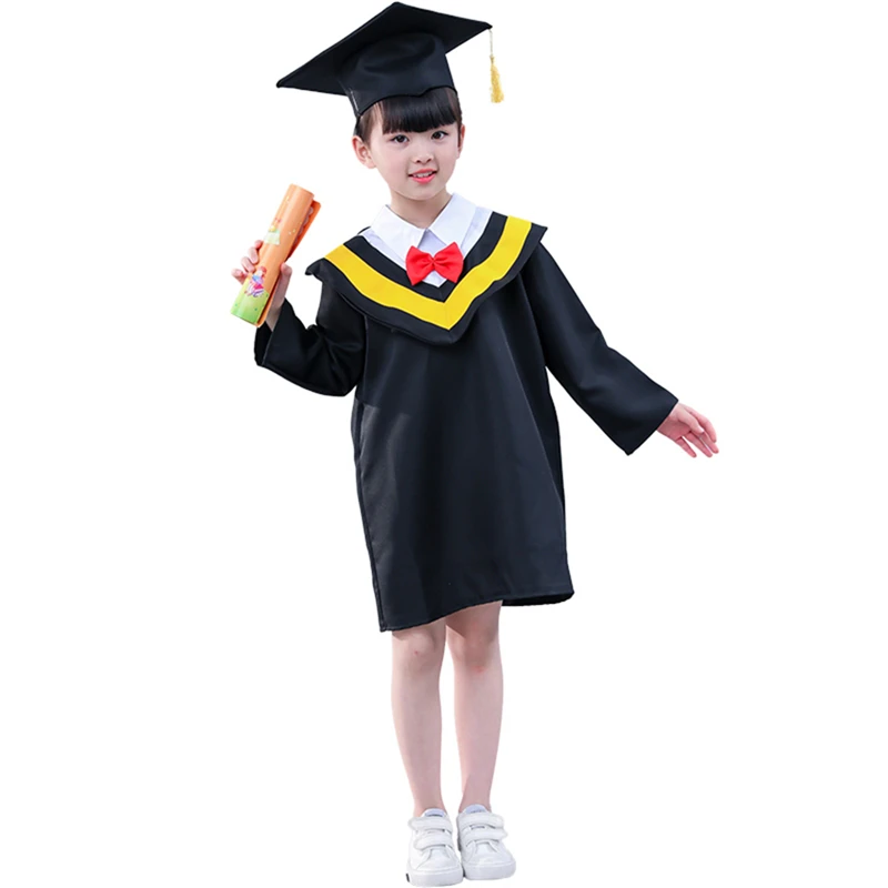 Yellow Gown Hat Детские костюмы выпускников школы Academinc униформа для мальчиков и девочек фотографии представление одежда детский сад холостяцкие платья - Цвет: Yellow Gown Hat
