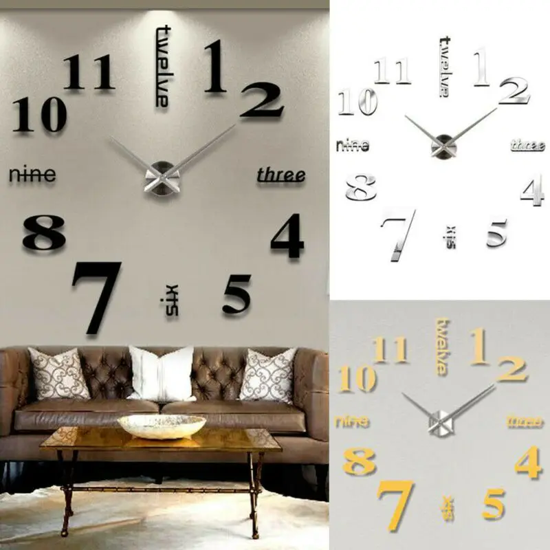 3D большие настенные часы Зеркальная Наклейка большая наклейка для часов