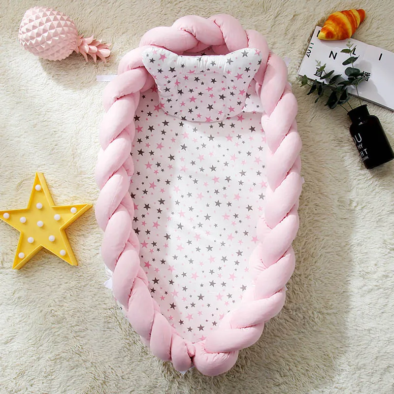 

Newborn Sleeping Nest Bed Travel Bassinet Infant Cot Bumper 0-24months Portable Knot Baby Crib Cushion with Pillow