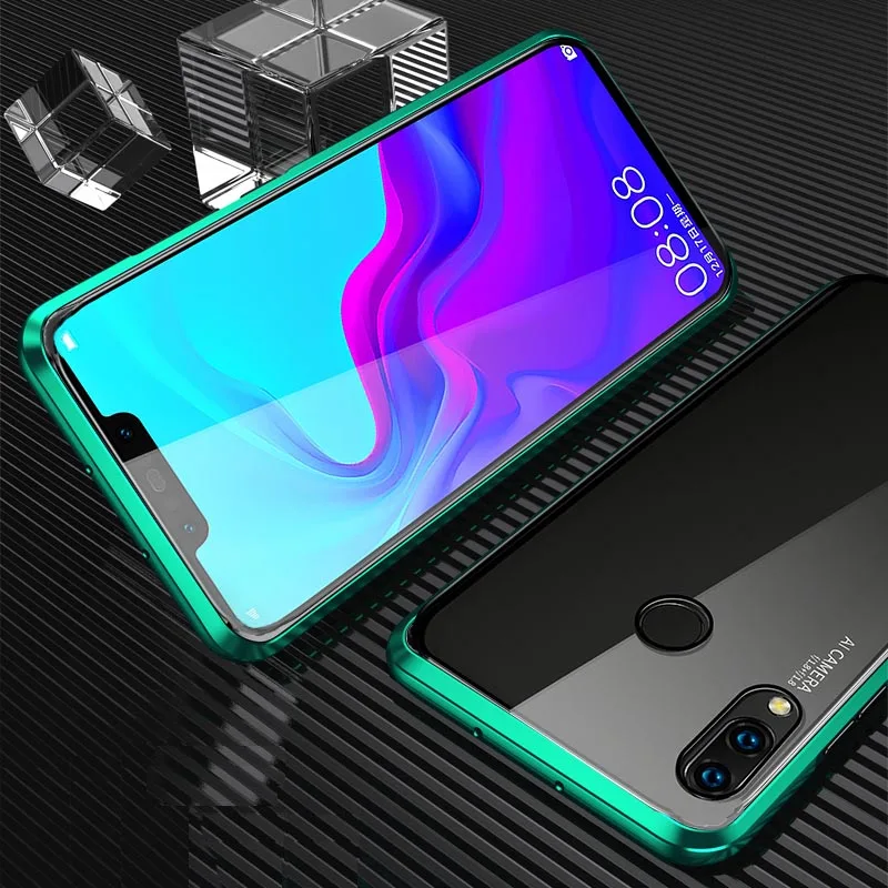 Металлический магнитный чехол для Huawei Nova 3i из закаленного стекла с магнитом на