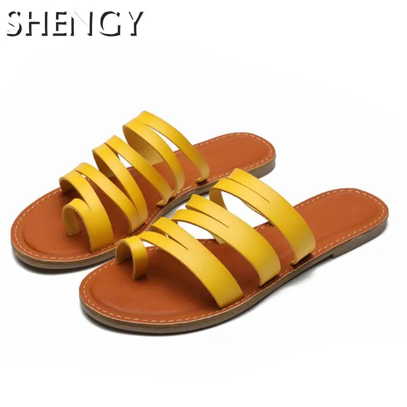 Женские шлёпанцы для женщин Ретро бретели женские тапочки желтого цвета на