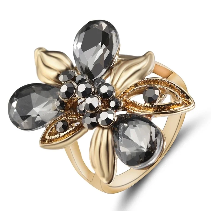 

Luxury Fashion Gold Flower Rings For Women Beautiful Ladies Finger Ring Jewelry Gifts Beautiful Women's Wedding Party Jewelry