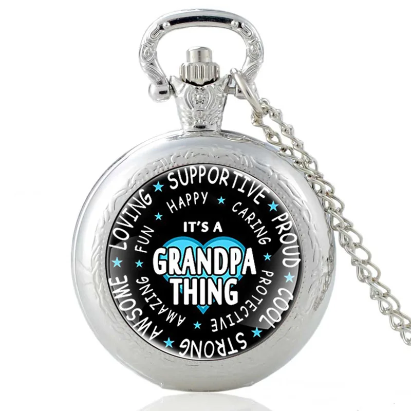 

Classic TO MY GRANDPA Quartz Glass Dome Pocket Watch Metal Long Chain Necklace Pendant Jewelry Fob Watch Gift