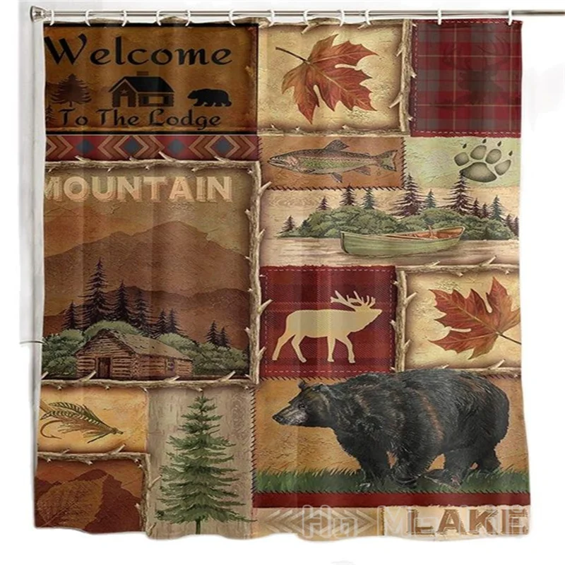 

Lodge Bear Moose Shower Curtain By Ho Me Lili Retro Rustic Waterproof Quick Dry Farmhouse Cabin Bathtub Decor With Hooks