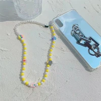 cute personality white imitation pearl yellow round beads fruit womens mobile phone decoration lanyard chain accessory jewelry