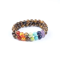 natural bracelet 8mmyellow tiger eye seven chakras stone beads bracelet bangle for diy jewelry women and men amulet accessories