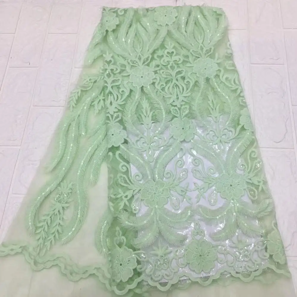 

Nice Light Green Embroidery French Tulle Net Fabric For Making Dress PAN550 (5Yards/Lot)