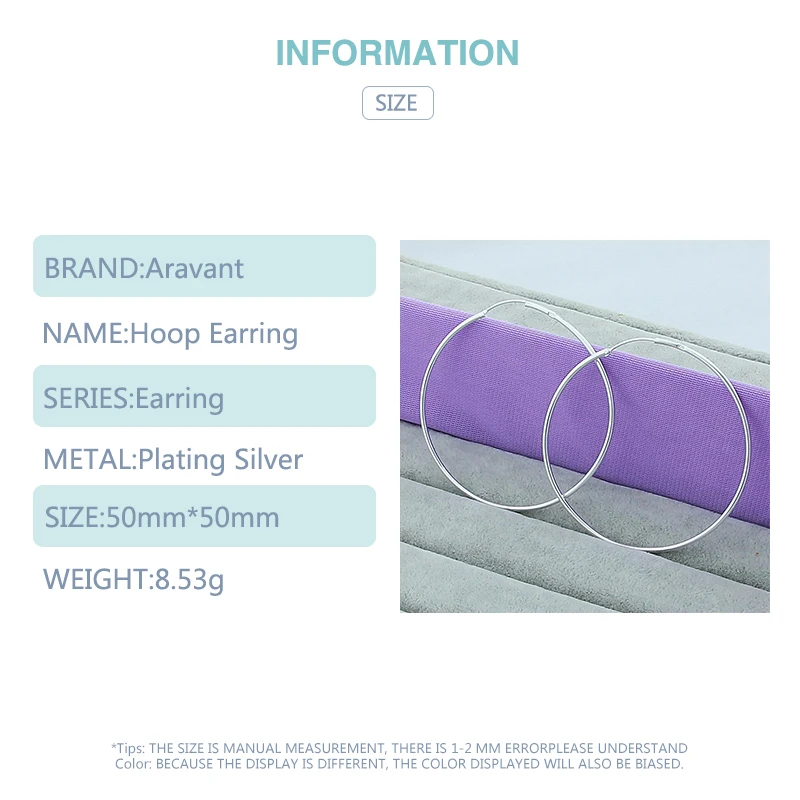 Модные 925 Серебряные 35/50/60 мм круглый большой круг обруч серьги женские