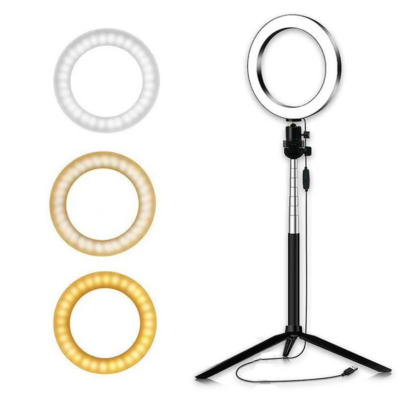 6 дюймовый светодиодный кольцевой светильник с палка для селфи и штатив