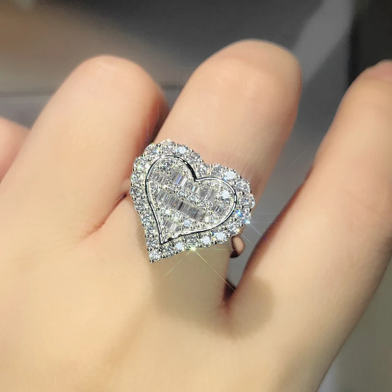 

Fashion Exquisite Wedding Rings For Women Silver Color Love Heart Zircon Desgin Anniversary Gifts Promise Ring Jewelry 04T750