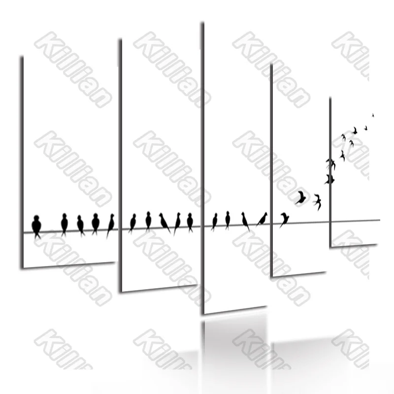 

Modern Style Mural Canvas Paintings Modular Bed Home Decor Prints 5 Pieces Wire and Bird Decoration Living Room Wallpaper Fresco