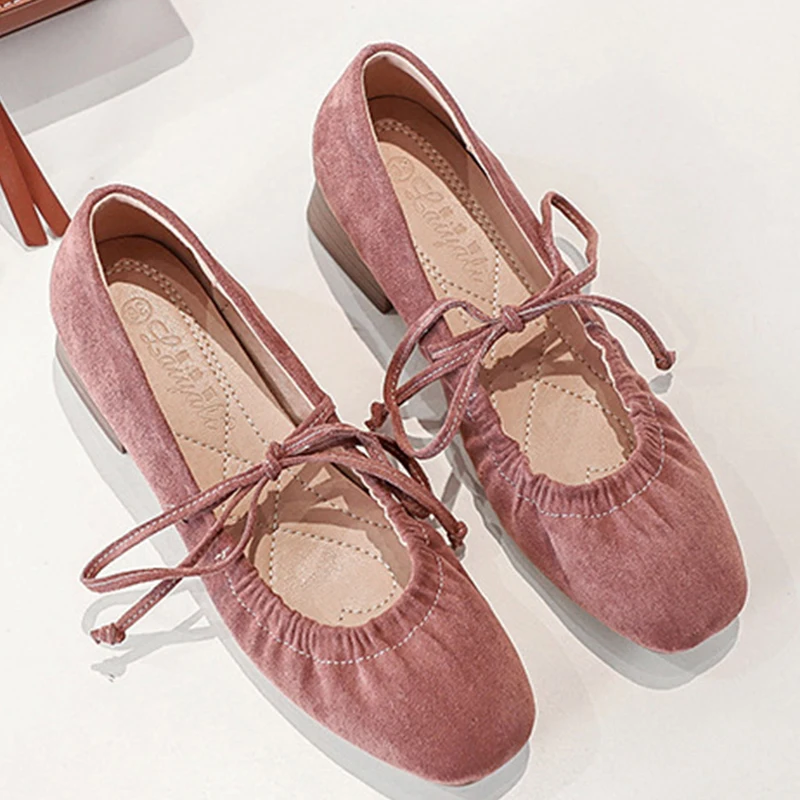 Балетки женские из флока мокасины на шнуровке плоская подошва эспадрильи дерево