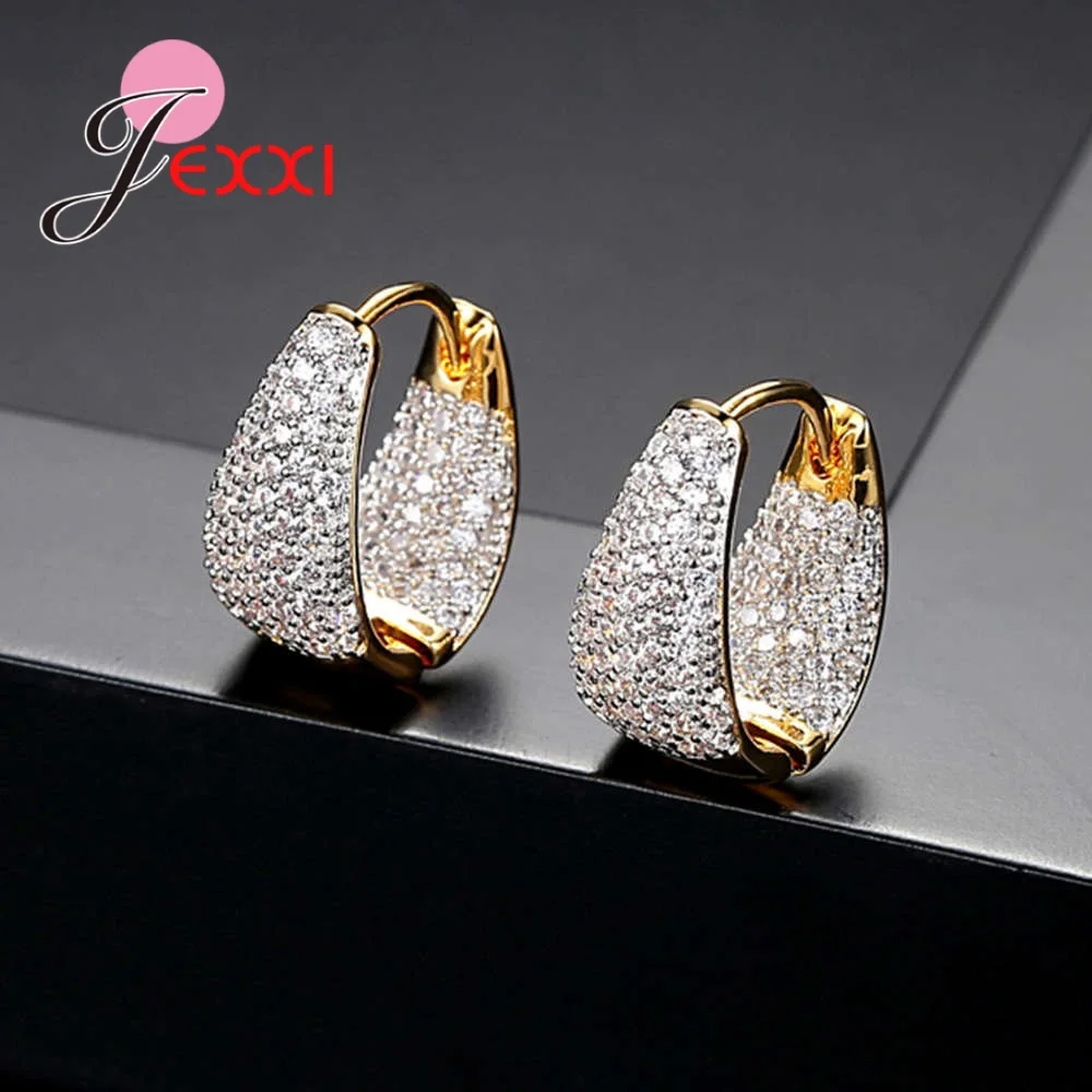 Нежные кольца золото Цвет 925 стерлингового серебра серьги для женщин хрустальные