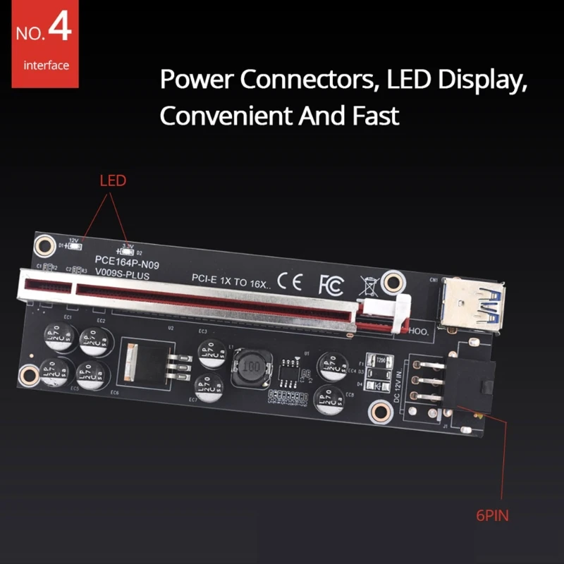 

VER009S Plus PCI-E Riser Card 009S PCIE X1 to X16 6Pin Power USB 3.0 Cable for Graphics Card GPU 8 Capacitors