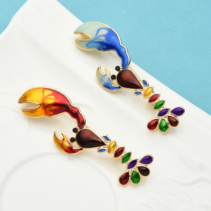 

Wuli&baby Cute Shrimp Lobster Brooches Women 2-color Enamel Sea Animal Party Office Brooch Pins Jewelry Gifts