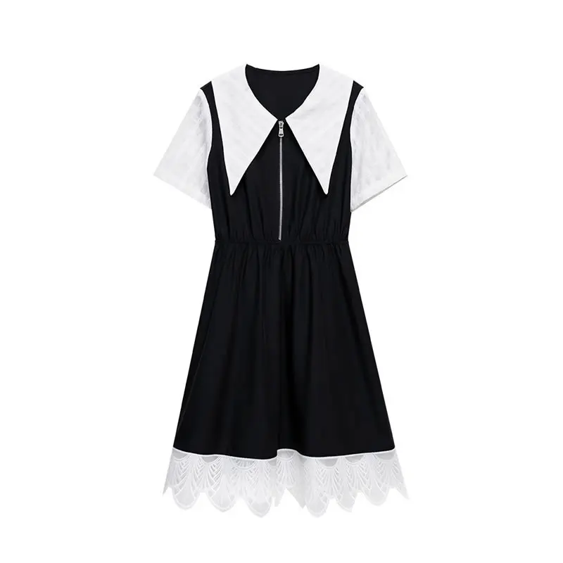 

XITAO Folds Patchwork Print Dress Fashionable Summer New Style Fashion All-match Color Contrast Short Sleeve Dress WMD1609
