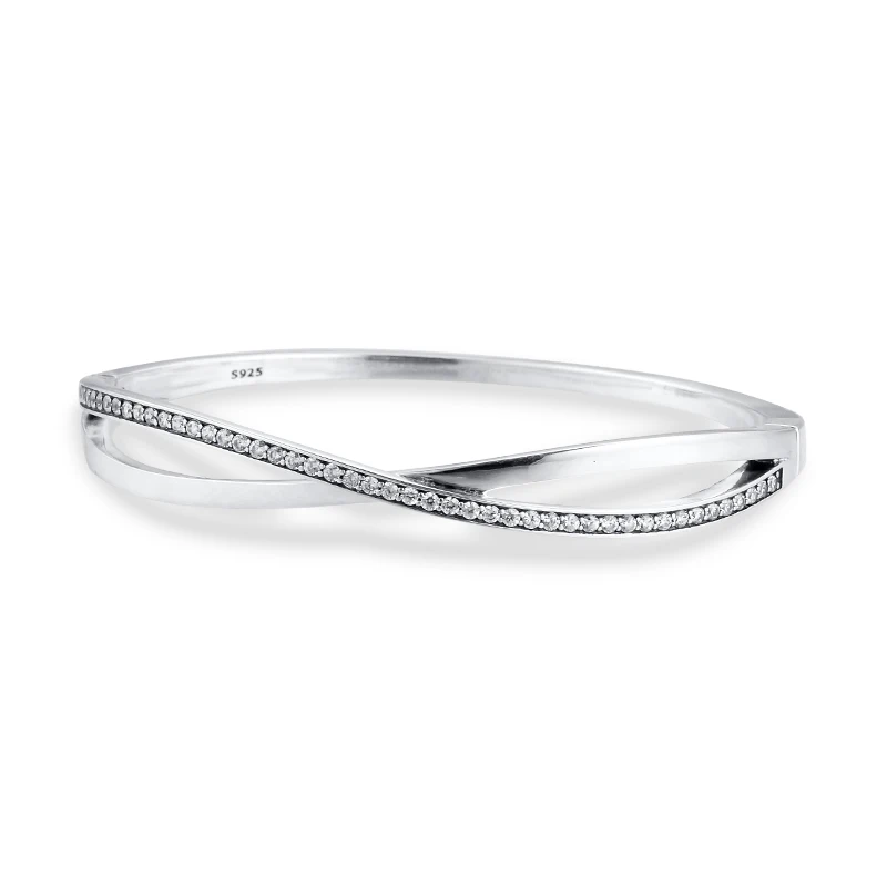 

Entwined Bangle with Clear CZ Genuine 925 Sterling Silver Bracelets Bangles for Women Jewelry Making Pulseras Wholesale