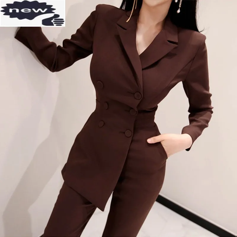 New Womens Business Double Breasted Blazer Top Bodysuit Office Ladies Formal Work Pant Suits Slim Fit One Piece Suit