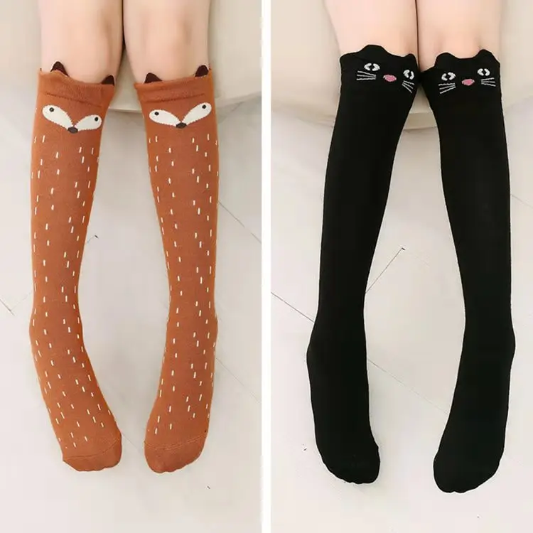 2Pairs Милые детские чулки; хлопковые колготки с изображением кота, медведя, животных для девочек; Милые гольфы для От 3 до 12 лет; танцевальные колготки принцессы - Цвет: 2Pairs