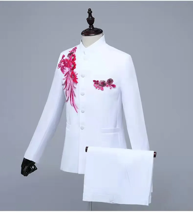 

Men's Stand Collar Chinese Style Wedding Dragon Totem Embroidered Suit 3 Piece Suit Set Jacket Vest Pants Men's Coat