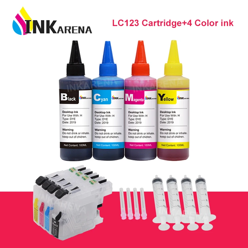 Чернила для принтера + картриджи LC123 XL Brother LC 100 123 121 125 127 129 J132W J152W 4 × DCP-J4110DW мл |