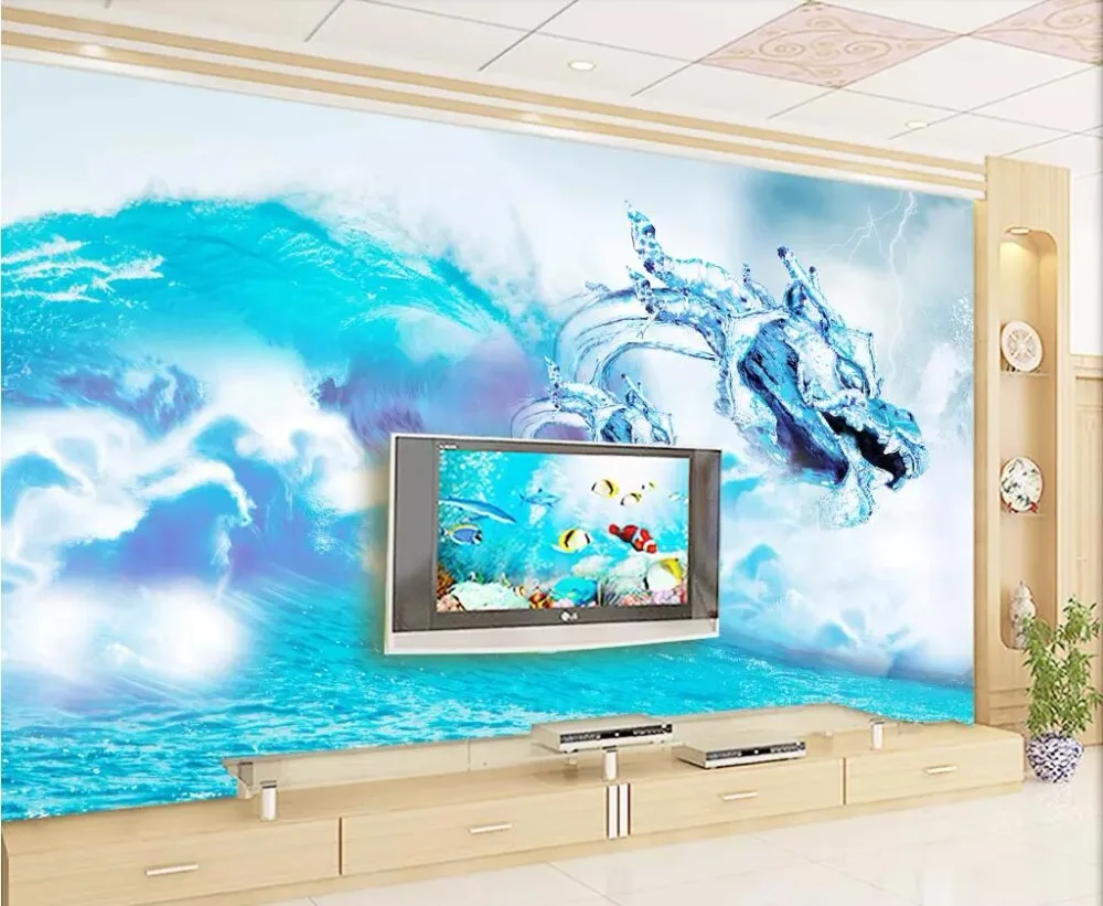 CJSIR пользовательские обои волна вода Дракон шаблон ТВ фон стены украшения дома