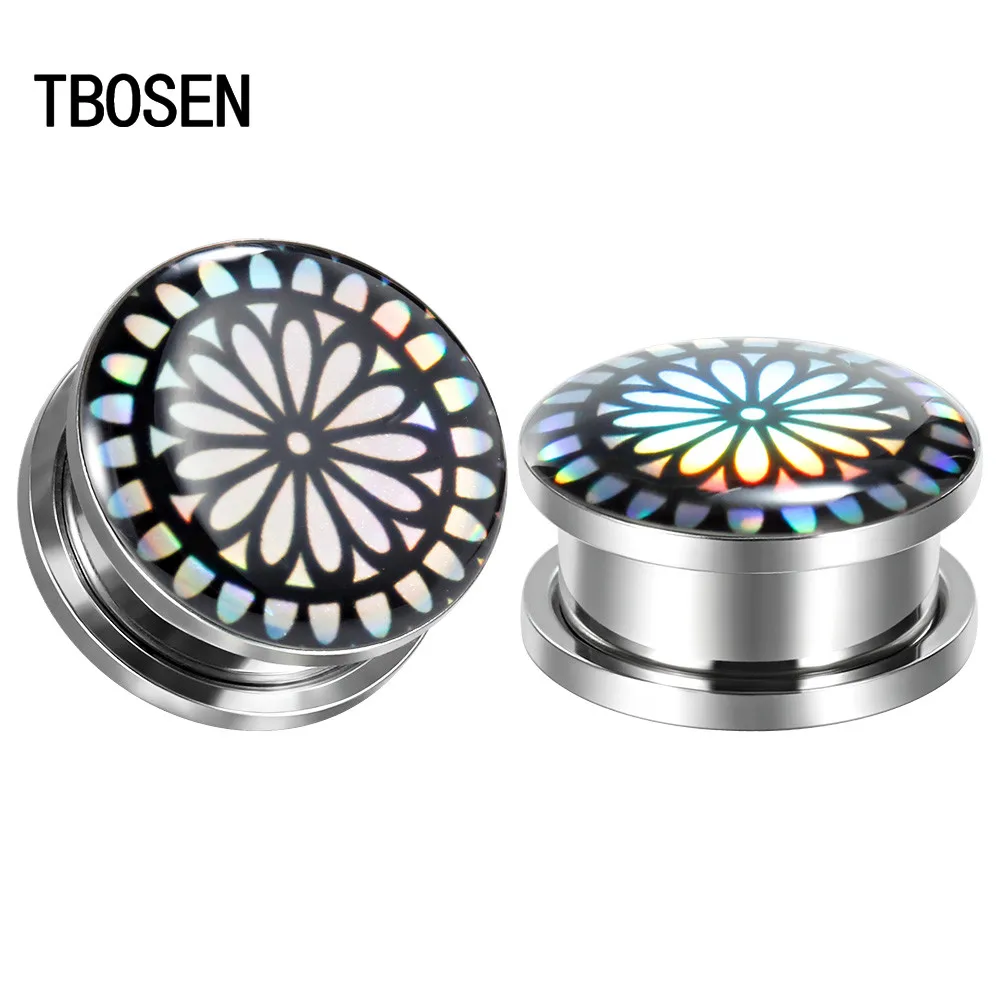 New Fashion Stainless Steel Geometry Texture Logo Ear Expanders Tunnels Earring Gagues Piercing Plugs Body Jewelry Gift 2pcs | Украшения и