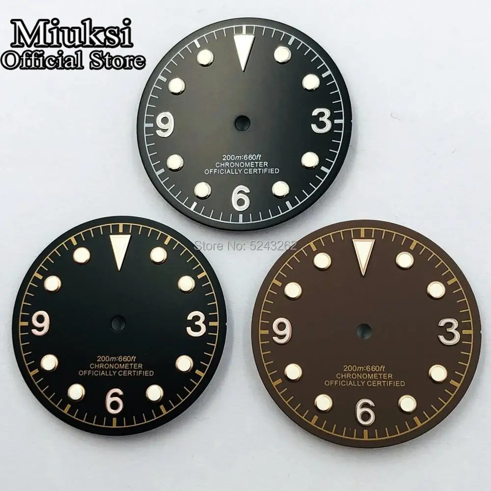 

Miuksi 30.5mm black coffee watch dial luminous fit NH35 NH36 ETA2824 2836 Mingzhu DG2813 3804 Miyota 8205 8215 821A movement
