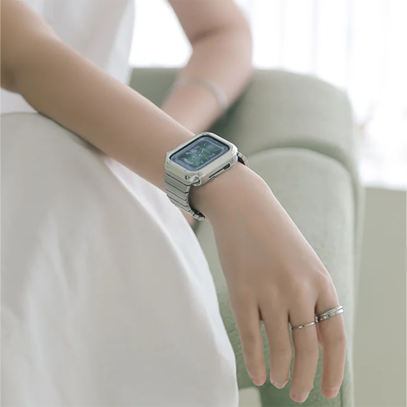 Чехол и ремешок для Apple Watch Band 45 мм 41 44 браслет с пряжкой из нержавеющей стали iwatch