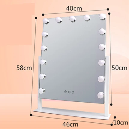 15Bulbs White(40x50) Освещенное зеркало для макияжа с 12x 3W затемнения светодиодный лампы Косметика Голливуд зеркала с подсветкой сенсорный Управление белый - Цвет: 15Bulbs White(40x50)