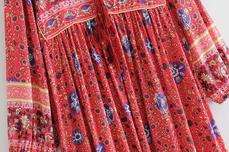 Пляжное богемное платье миди в стиле бохо с длинным рукавом и цветочным принтом