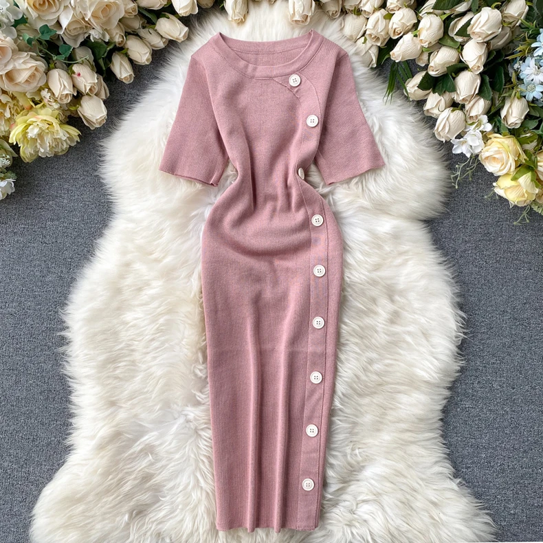 

Женское облегающее платье на пуговицах, вязаное короткое однотонное мини-платье, Повседневные Вечерние платья-футляры, PP462, весна-лето 2020