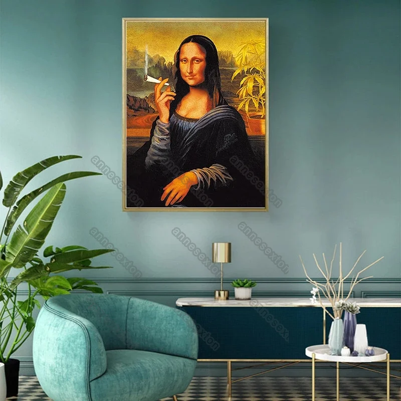 

Modern Style Canvas Painting Poster World-Famous Painting Mona Lisa with Smoking for Living Room Bedroom Gallery Wall Decoration