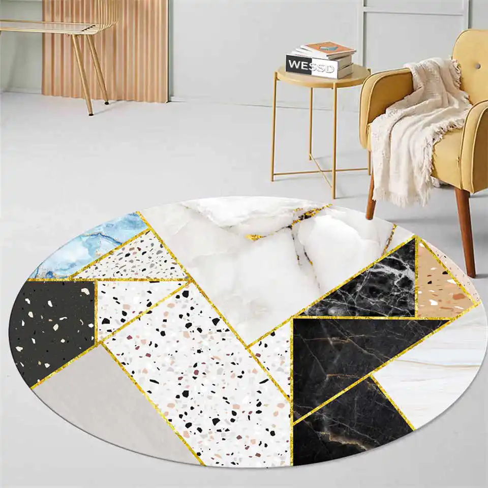 

Nordic Fashion Round Carpet Marble Geometric Print Area Rug For Parlour Coffee Table Mat RC09