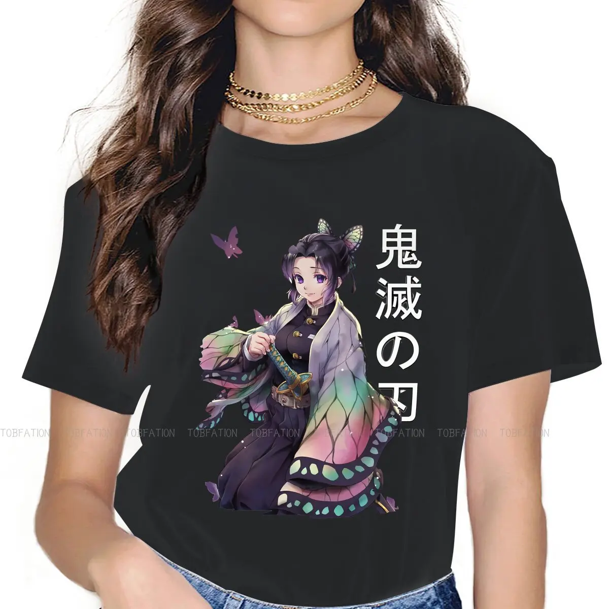 

Demon Slayer Kimetsu no Yaiba Anime Girls T Shirt Shinobu Lovely Female Tops Graphic Funny Tees Ladies 4XL Oversized Tshirt
