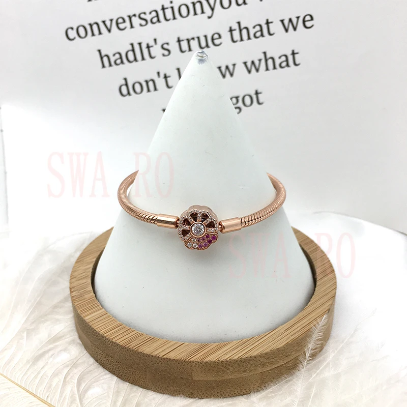 

2020 New Silver Jewelry 925 Blue And Pink Fan Collection Rose Series, The Chic Pattern Is Best Holiday Gift For Girl