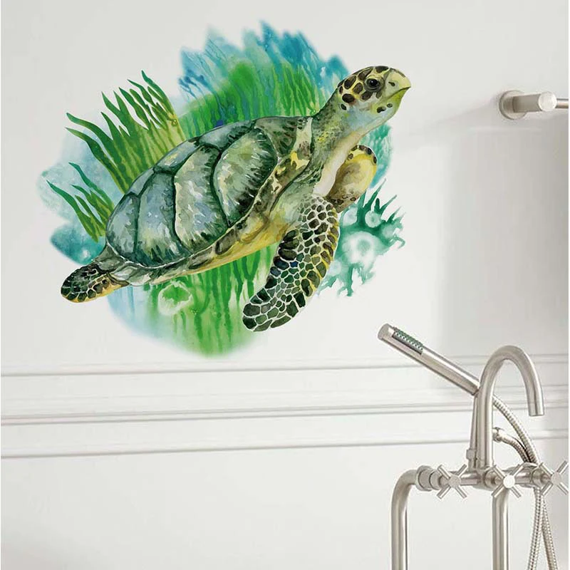 

Zollor Green Sea Turtle Creativity Wall Sticker Bathroom Sink Glass Door Self-adhesive Personality Simple Decoration Sticker