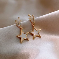 yaologe elegant rhinestone pendant earrings 2020 new fashion five pointed star earrings womens simple wedding party jewelry