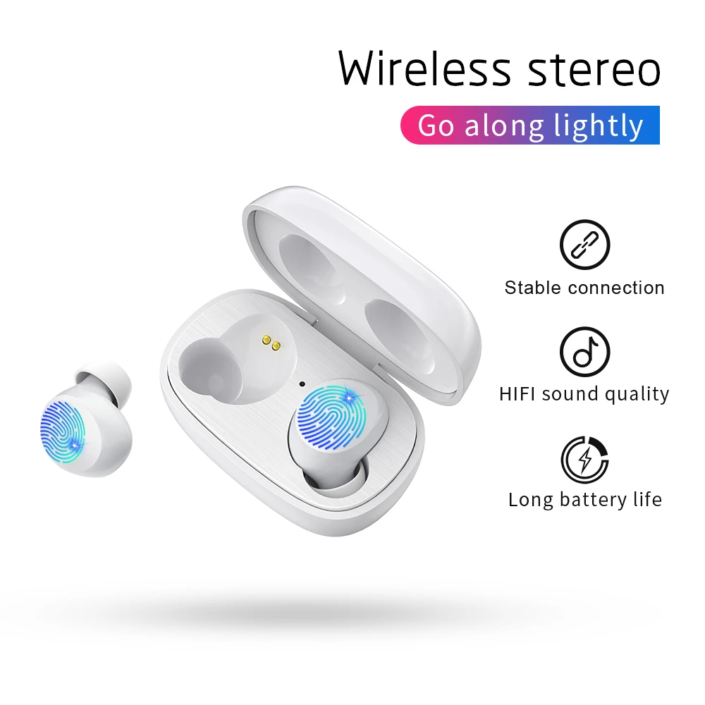 

TWS Bluetooth 5.0 Wireless Headphones Touch Control Earphones True Stereo Headsets HiFi Waterproof Sport With Microphone
