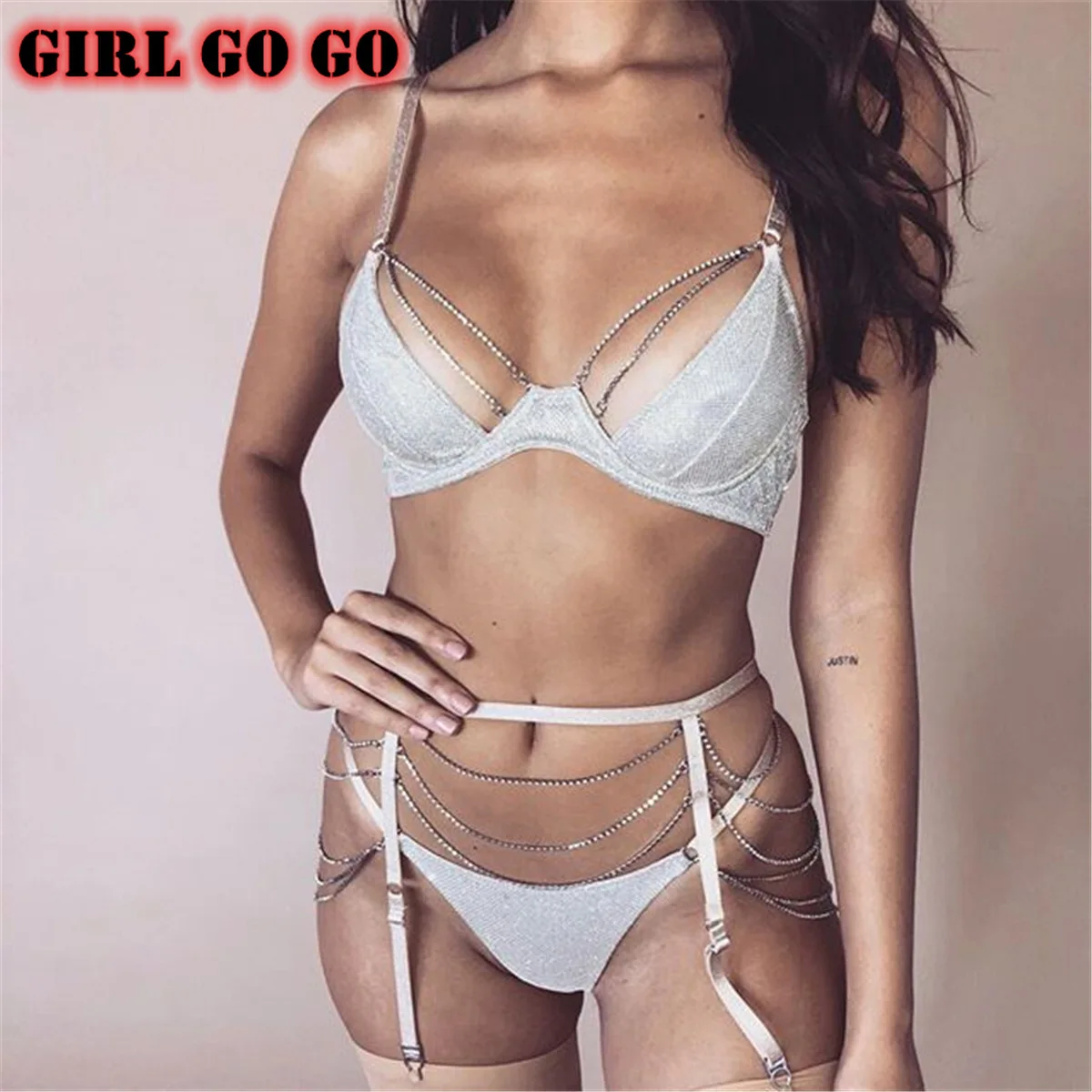 3 предмета Комплект нижнего белья бюстгальтер и трусики сексуальный Сталь кольцо