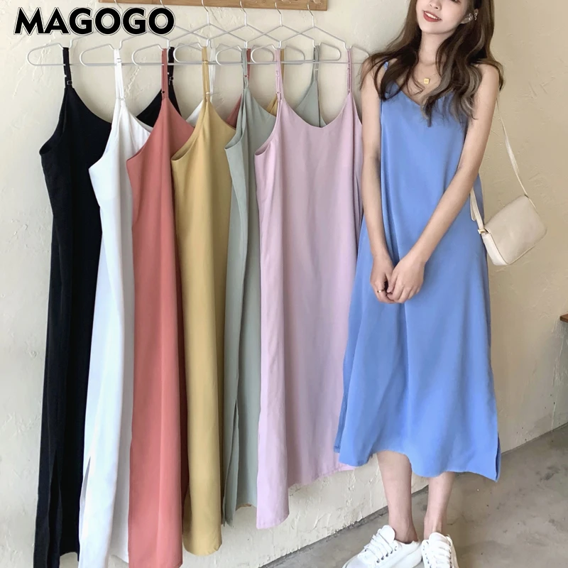 

Summer Sleeveless Solid Dress Women INS Hot Female New Long Casual Dress ONE SIZE MAGOGO 1PC