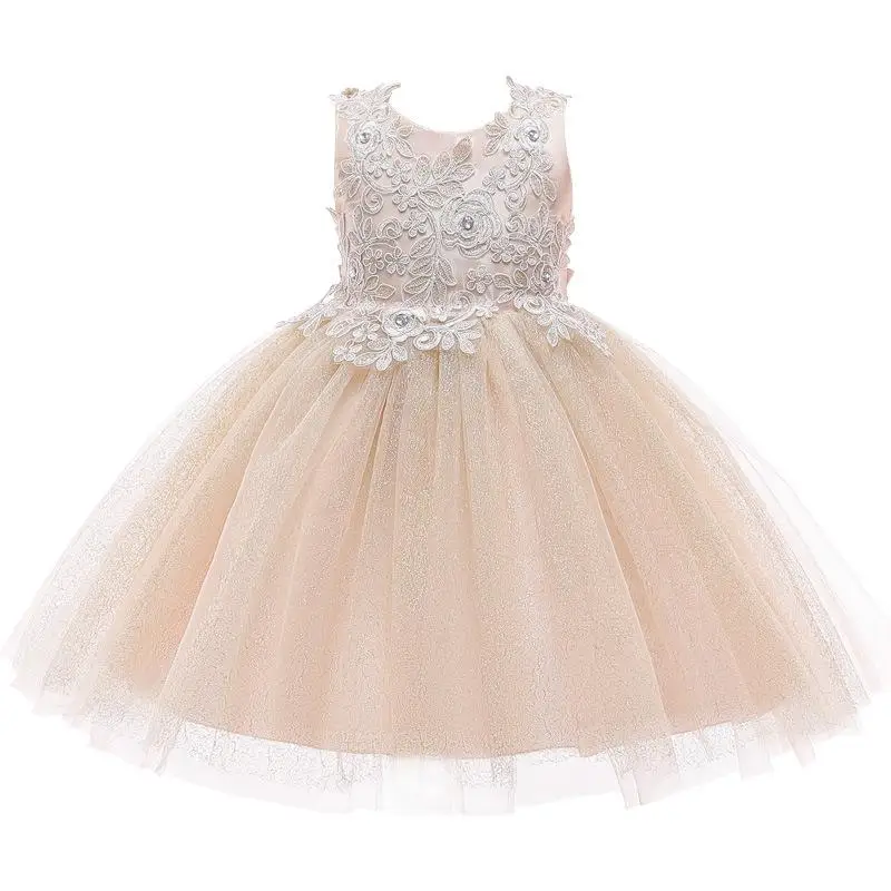 

2021 New Style Birthday Dress Gauze Skirt Champagne Color Lace Stitching Puff Outfit Children's Performance Evening Dresses