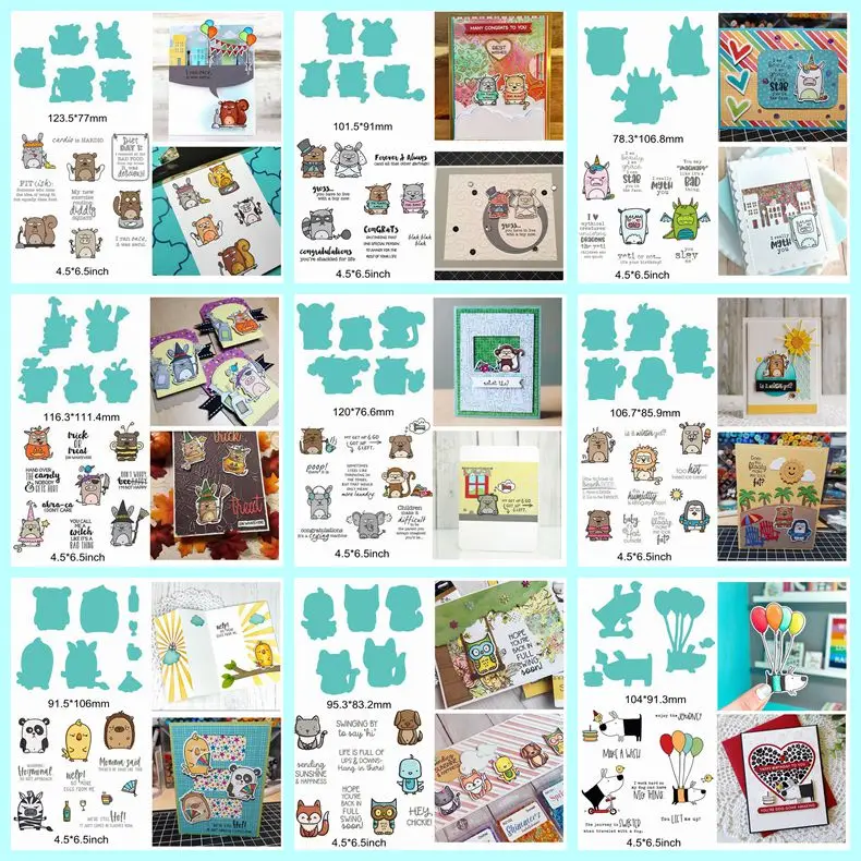 

Mix Cute Animals Dog Lion Dinosaur Letter Words Alphabet Sentence Metal Cutting Dies Match Clear Silicone Stamps Make Cards Hot