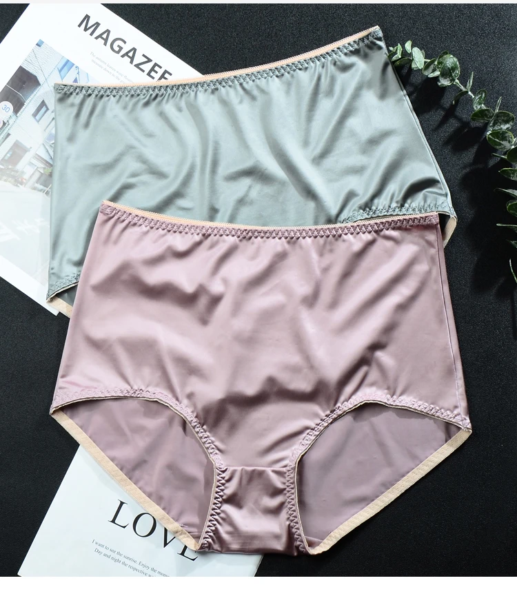 

Women's Satin Panties Large Sizes With High Waist Underwear Women Sexy Silky High Quality Solid Color Seamless Panties Briefs