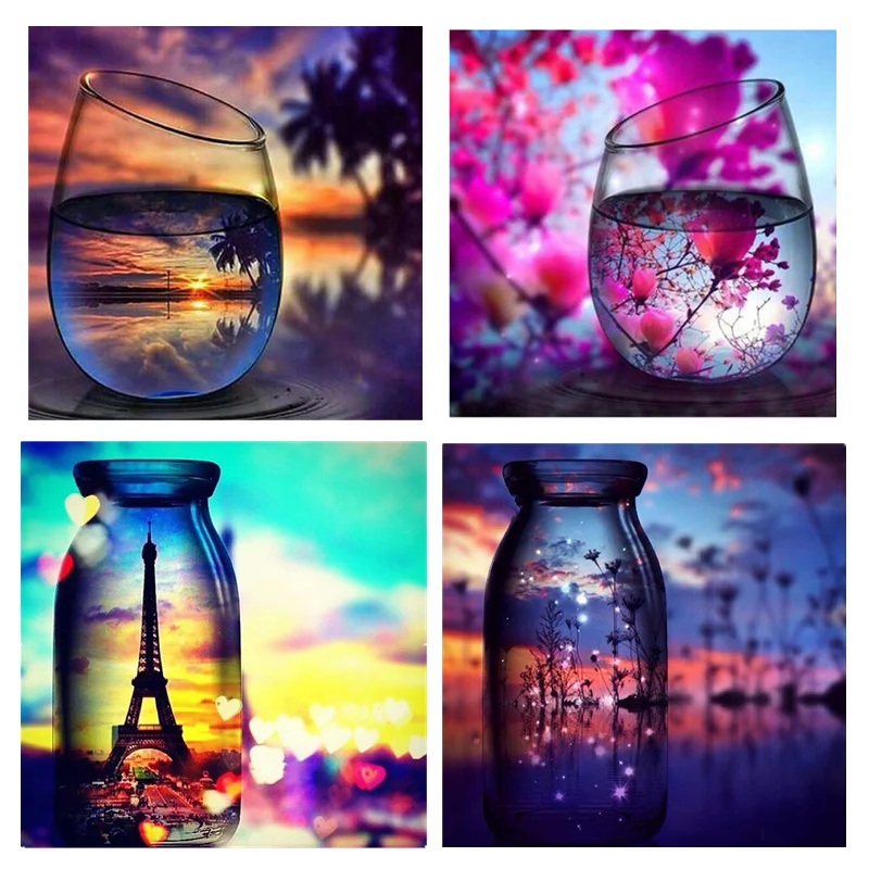 5D алмазная живопись стеклянная чаша пейзаж узор полная выкладка вышивка