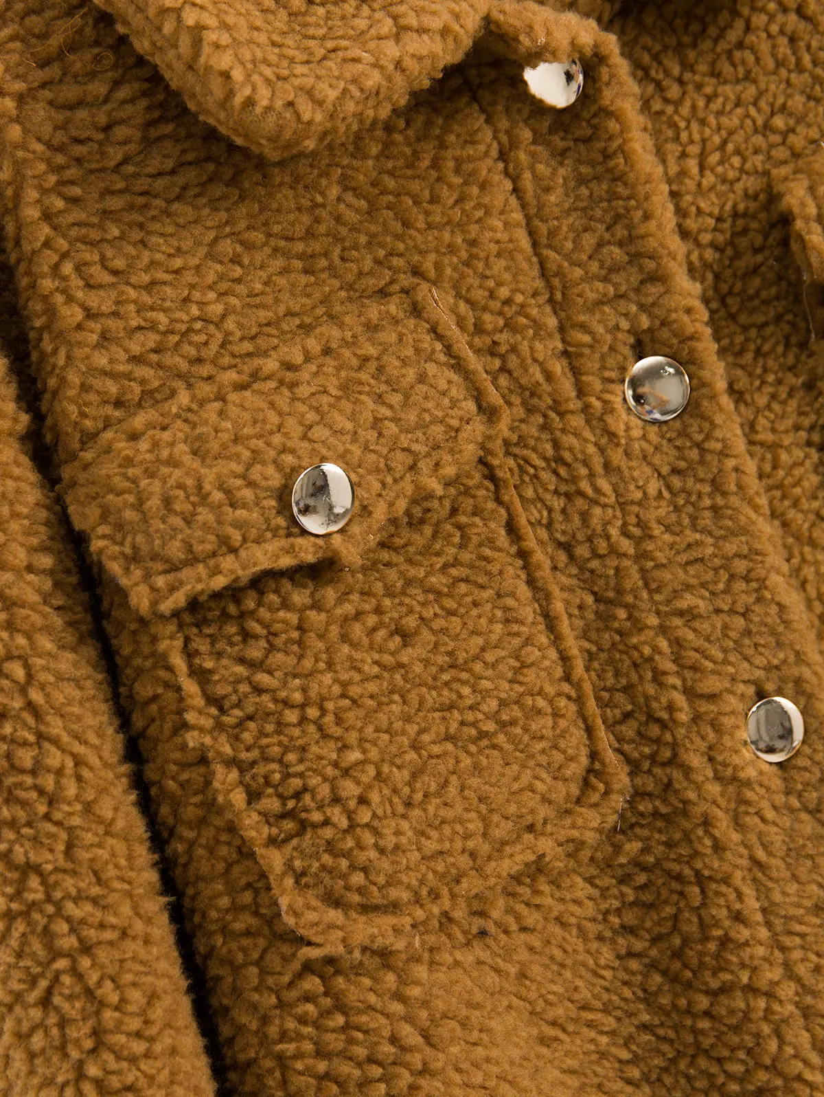 

ZAFUL Winter Faux Shearling Pocket Single Breasted Teddy Coat For Women Wide-Waisted Turn-Down Collar Single Breasted